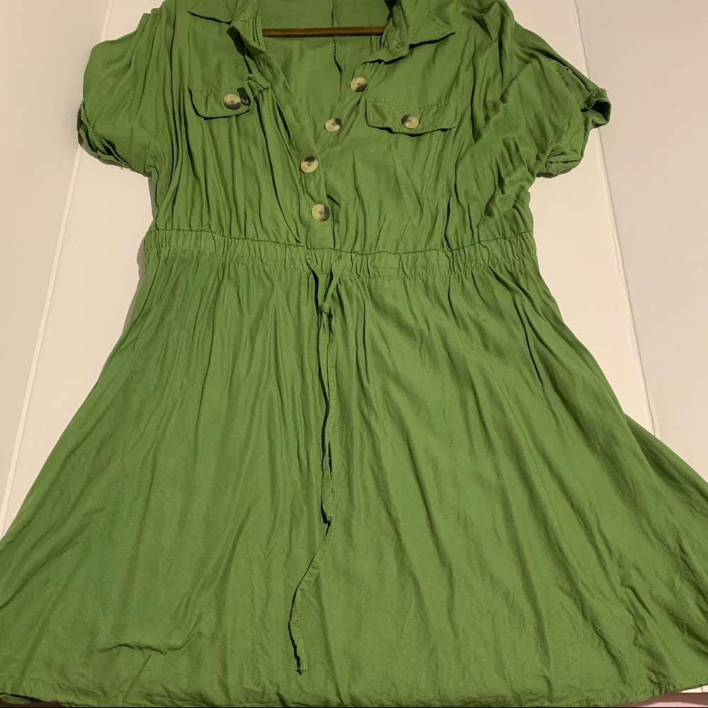 Forever 21 Girl Soul 1X Green Dress with Collar and  Tie at the waist - Picture 3 of 11